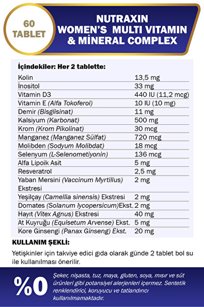Nutraxin Kadın Multi Vitamin Kompleks 60 Tablet