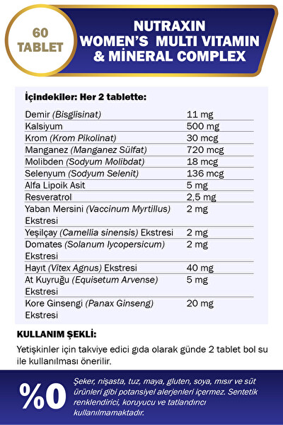 Nutraxin Kadın Multi Vitamin Kompleks 60 Tablet