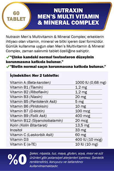 Nutraxin Erkek Multi Vitamin Kompleks 60 Tablet