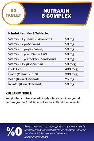 Nutraxin B Vitamin Complex 60 Kapsül