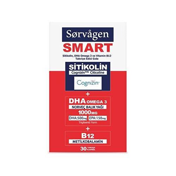 Sorvagen Smart Sitikolin DHA Omega 3 ve B12 30 Kapsül