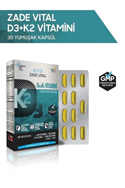 Zade Vital D3 + K2 Vitamini İçeren Takviye Edici Gıda 30 Yumuşak Kapsül