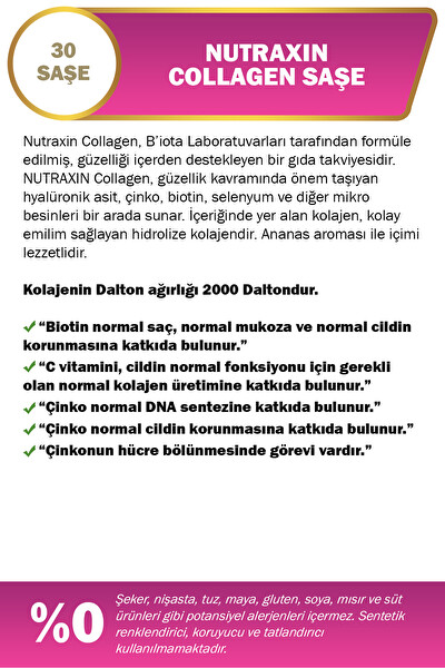 Nutraxin Collagen Gold Quauty Takviye Edici Gıda 30 Saşe