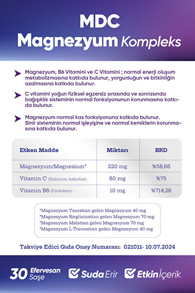 MDC Magnezyum Kompleks 30 Efervesan Saşe