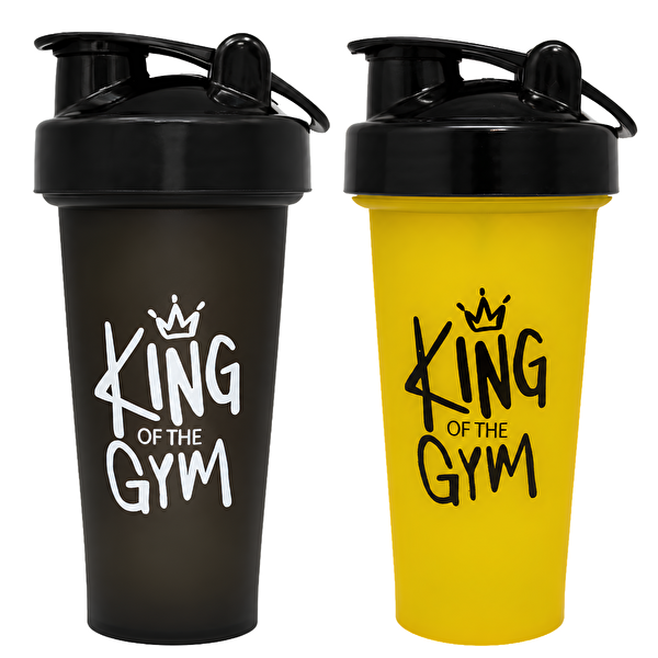 Cool Shaker King Of The Gym Shaker 650 ML Ölçekli ve Sızdırmaz Kapaklı Protein Shaker 2'li Set Siyah-Sarı