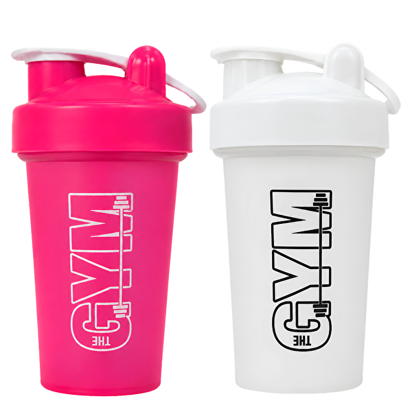 Cool Shaker Gym 550 ML Ölçekli ve Sızdırmaz Kapaklı Protein Shaker 2'li Set Pembe-Beyaz