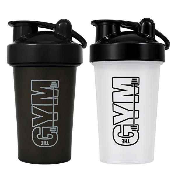 Cool Shaker Gym Shaker 550 ML Ölçekli ve Sızdırmaz Kapaklı Protein Shaker 2'li Set Siyah-Şeffaf