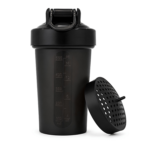 Cool Shaker Gym Shaker 550 ML Ölçekli ve Sızdırmaz Kapaklı Protein Shaker 2'li Set Siyah-Şeffaf