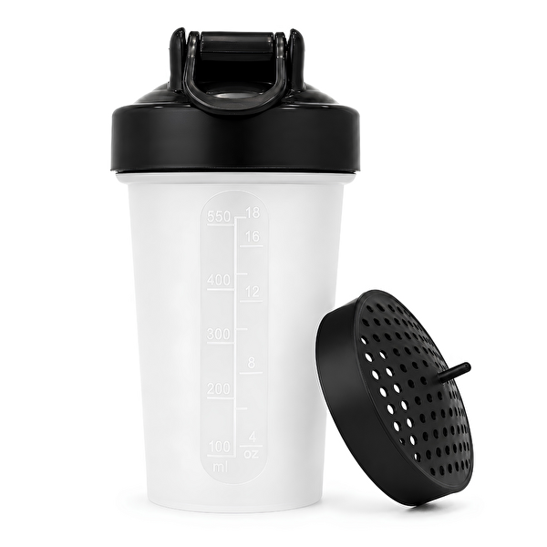 Cool Shaker Gym Shaker 550 ML Ölçekli ve Sızdırmaz Kapaklı Protein Shaker 2'li Set Siyah-Şeffaf