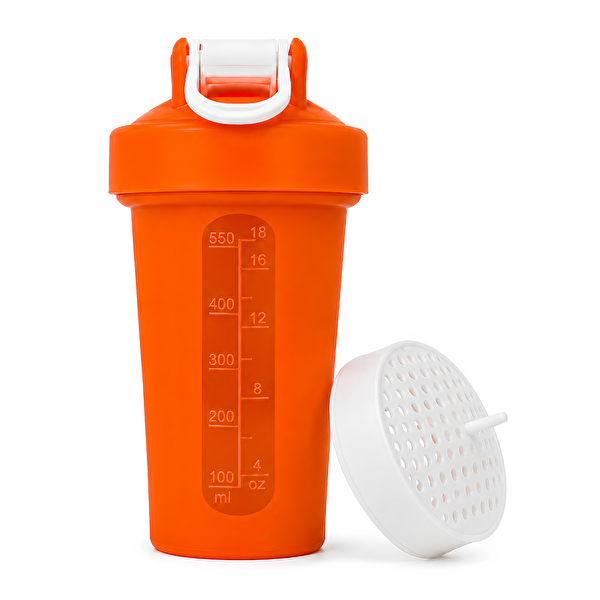 Cool Shaker Gym Shaker 550 ML Ölçekli ve Sızdırmaz Kapaklı Protein Shaker 2'li Set Turuncu-Beyaz