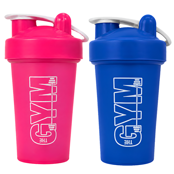 Cool Shaker Gym 550 ML Ölçekli ve Sızdırmaz Kapaklı Protein Shaker 2'li Set Pembe-Mavi