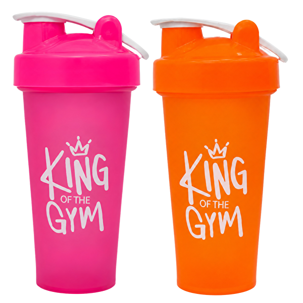 Cool Shaker King Of The Gym Shaker 650 ML Ölçekli ve Sızdırmaz Kapaklı Protein Shaker 2'li Set Pembe-Turuncu