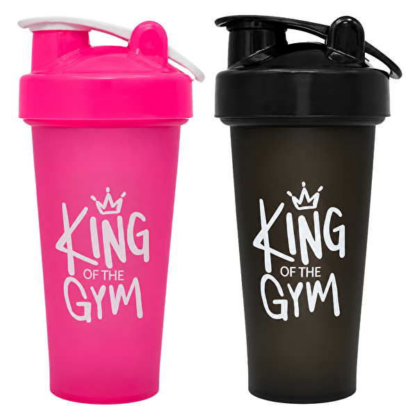 Cool Shaker King Of The Gym Shaker 650 ML Ölçekli ve Sızdırmaz Kapaklı Protein Shaker 2'li Set Pembe-Siyah