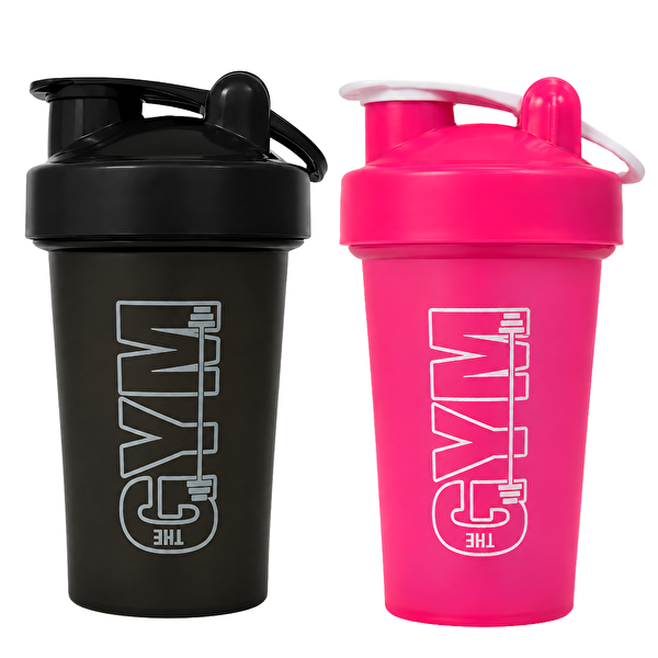 Cool Shaker Gym Shaker 550 ML Ölçekli ve Sızdırmaz Kapaklı Protein Shaker 2'li Set Siyah-Pembe