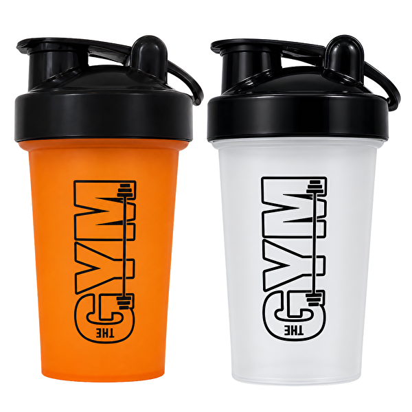 Cool Shaker Gym 550 ML Ölçekli ve Sızdırmaz Kapaklı Protein Shaker 2'li Set Turuncu-Şeffaf