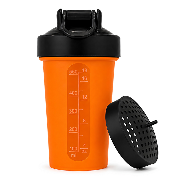 Cool Shaker Gym 550 ML Ölçekli ve Sızdırmaz Kapaklı Protein Shaker 2'li Set Turuncu-Şeffaf
