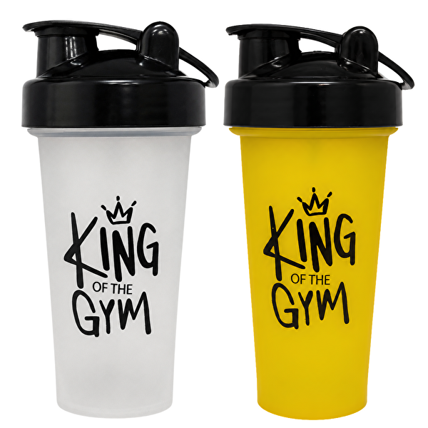 Cool Shaker King Of The Gym Shaker 650 ML Ölçekli ve Sızdırmaz Kapaklı Protein Shaker 2'li Set Şeffaf-Sarı