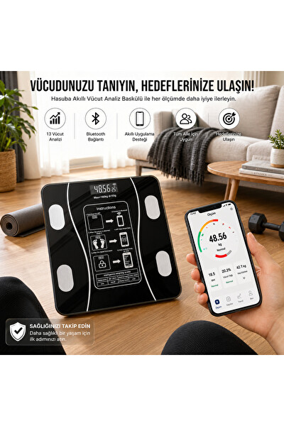 Piyatech Akıllı Bluetooth Yağ Su Kas Vücut Kitle Endeksi Kilo Ölçer Dijital Baskül