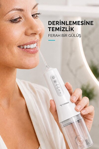 Torima OC01 Dijital Ekranlı Şarjlı Ağız Duşu 4 Modlu Taşınabilir Ağız Bakım Cihazı Beyaz
