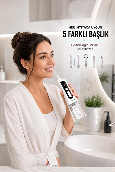 Torima OC02 Dijital Ekranlı Şarjlı Ağız Duşu 2 Modlu Taşınabilir Ağız Bakım Cihazı Beyaz
