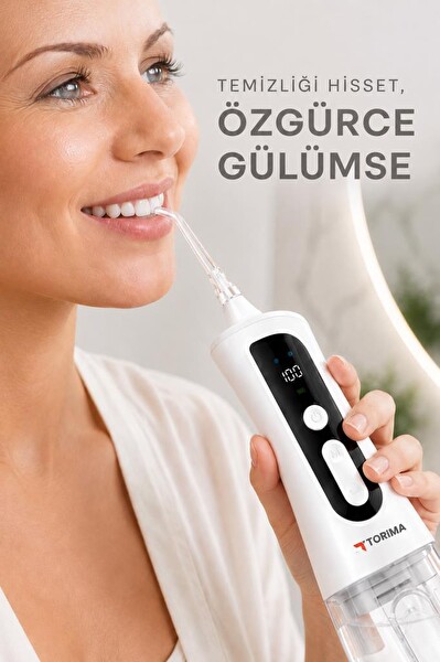 Torima OC02 Dijital Ekranlı Şarjlı Ağız Duşu 2 Modlu Taşınabilir Ağız Bakım Cihazı Beyaz
