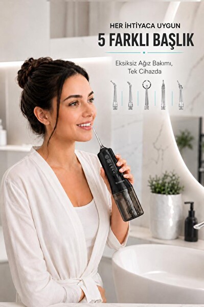 Torima OC01 Dijital Ekranlı Şarjlı Ağız Duşu 4 Modlu Taşınabilir Ağız Bakım Cihazı Siyah