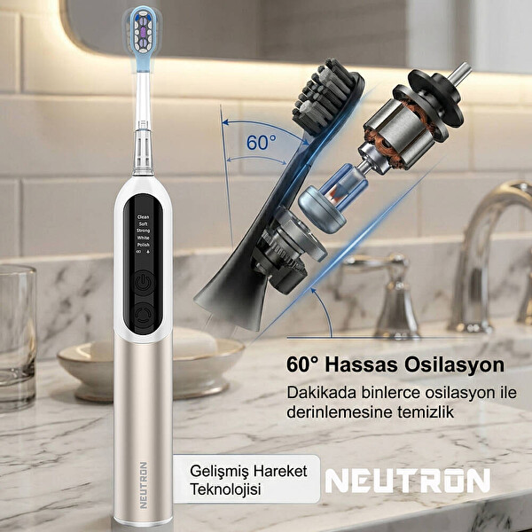 Neutron NTL-TB-12PG Dijital Ekranlı Şarjlı Sonik Diş Fırçası - Gold