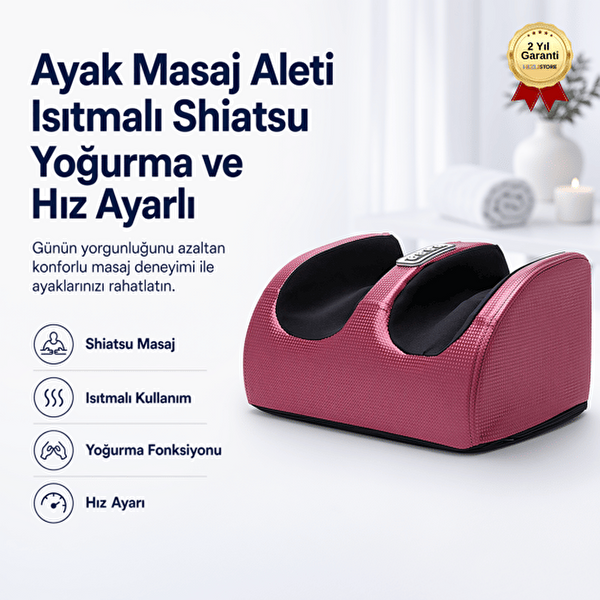 Hzl Store GL21 Ayak Masaj Aleti Isıtmalı Shiatsu Yoğurma ve Hız Ayarlı Bordo