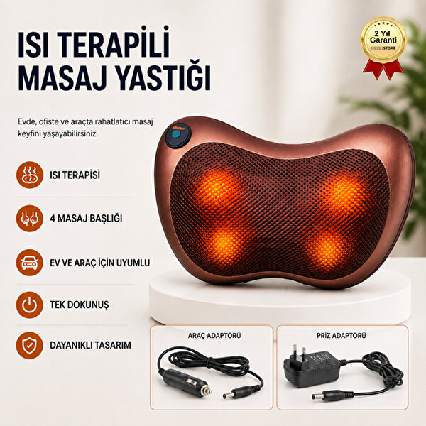 Hzl Store GL-25 Isı Terapili Masaj Yastığı Ev ve Araç İçin Boyun Bel Sırt Bacak Masaj Aleti Pembe