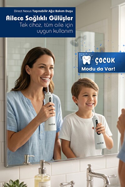 Direct Nexus Şarjlı Taşınabilir Ağız Duşu - 5 Başlıklı 5 Modlu IPX7 350 ML Beyaz