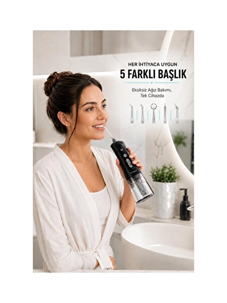 Torima Dijital Ekranlı Şarjlı Ağız Duşu 2 Modlu Taşınabilir Ağız Bakım Cihazı OC02 Siyah