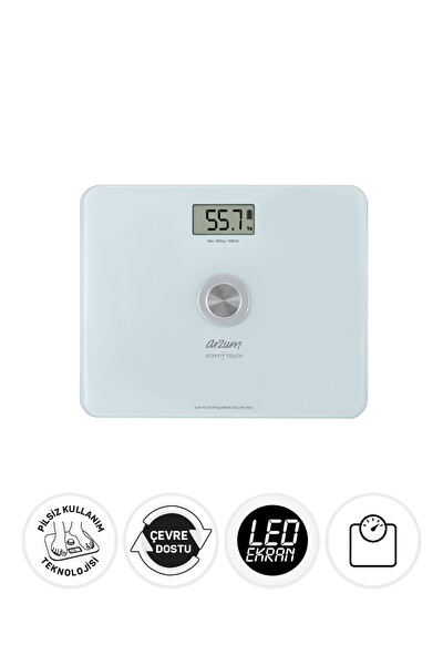 Arzum AR5126 Stayfit Touch Cam Baskül 180 KG Pilsiz Dijital Tartı Beyaz