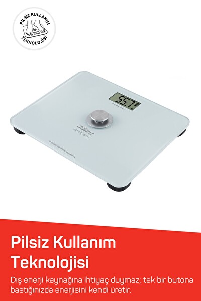 Arzum AR5126 Stayfit Touch Cam Baskül 180 KG Pilsiz Dijital Tartı Beyaz