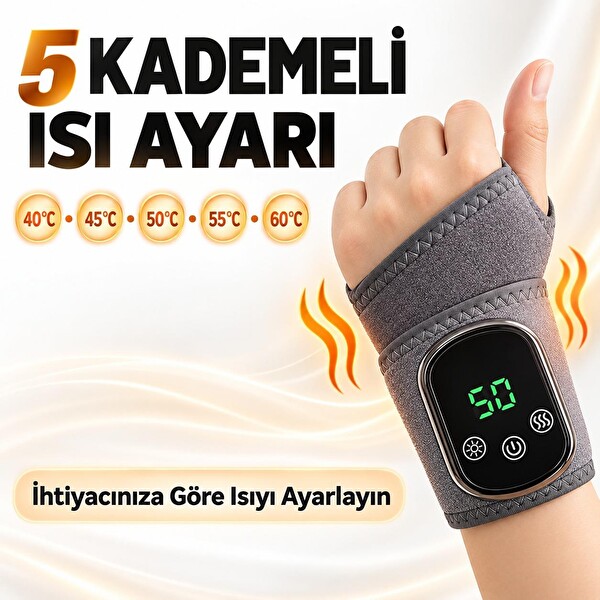 Valkyrie Isıtmalı Titreşimli El Bilek Masaj Aleti Şarjlı 5 Isı Ayarlı 3 Kademeli Masaj Destekli