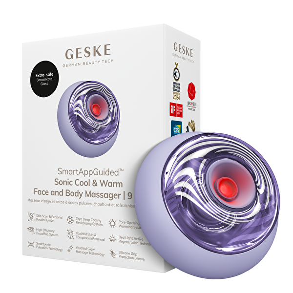 Geske Titreşimli LED Terapili Sonic Cool & Warm Yüz ve Vücut Masaj Cihazı Mor