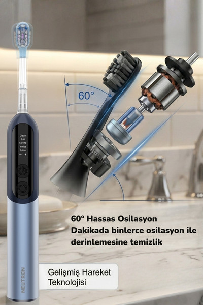 Neutron NTL-TB-12PB Dijital Ekranlı Şarjlı Sonik Diş Fırçası Mavi