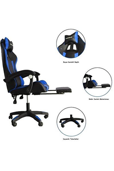 Fashcolle Blue Star Işıklı Masaj Özellikli Oyuncu Koltuğu Mavi Siyah