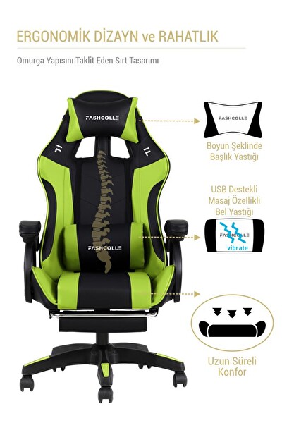 Fashcolle Dynamic Masajlı Oyuncu Koltuğu Yeşil