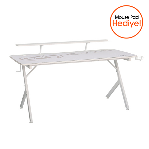 Adore Mobilya Ryze Castle Karbon Fiber RGB Gaming Masası - Beyaz 160x80x76 cm