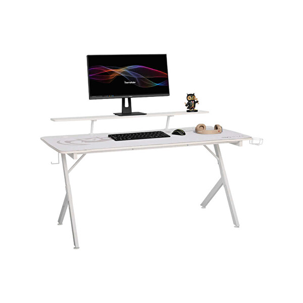 Adore Mobilya Ryze Castle Karbon Fiber RGB Gaming Masası - Beyaz 160x80x76 cm