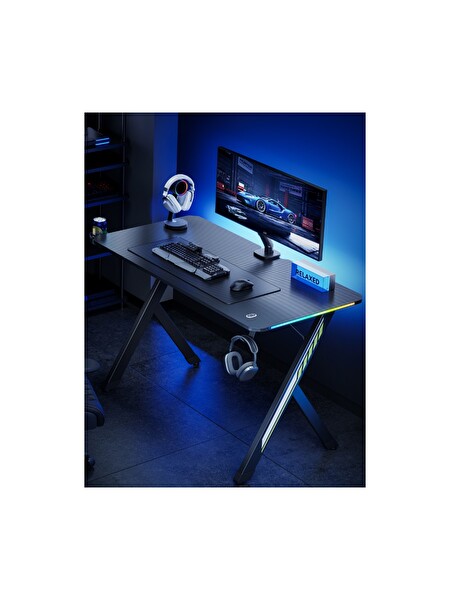 Digitus 120x60 CM Kulaklık Askısı ve Bardaklık Dahil RGB Işıklı Oyuncu Masası