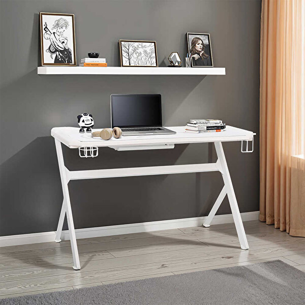 Adore Mobilya Ryze Extreme Karbon Fiber RGB Oyuncu Masası - Beyaz 120x60x76 CM