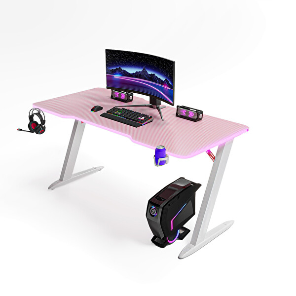 Karr Gaming Thunder RGB Aydınlatmalı 140x65 CM Oyuncu Masası Pembe