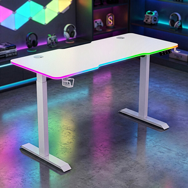 Karr Gaming G-Flex G1B6 Elektrikli Yükseklik Ayarlı RGB Aydınlatmalı Oyuncu Masası 160x80 CM - Beyaz