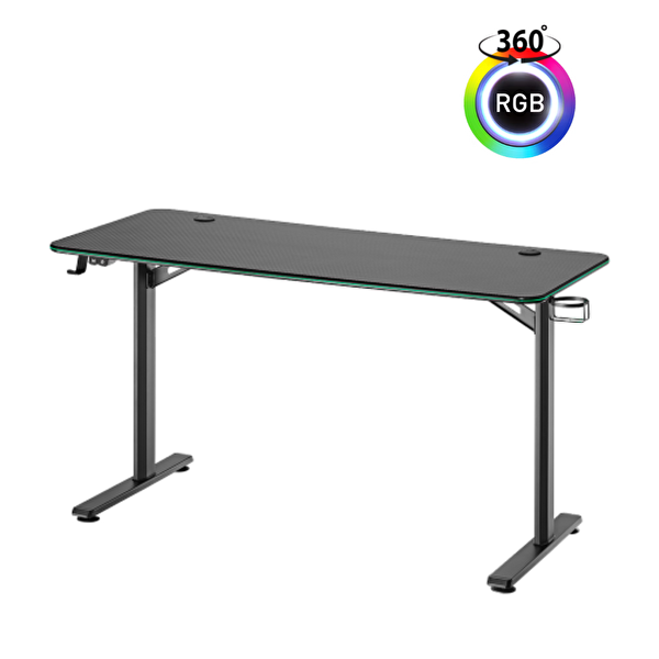 Viyero Warden T-Ayak 360° RGB Karbon Fiber Oyuncu Masası 18 MM 136X60X75 CM GD-13608-2-BLK