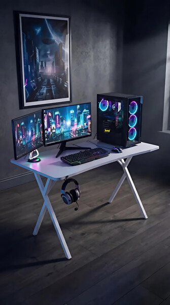 Hey Modüler Mobilya Gaming Profesyonel Beyaz 120 CM Beyaz Ayak Oyuncu Masası