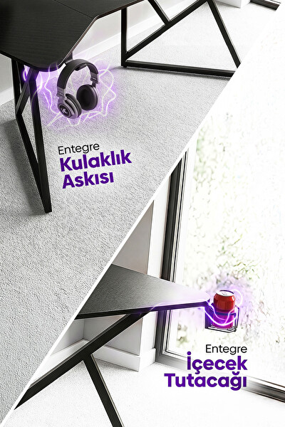 Karr Gaming Vortex Kanatlı Siyah Oyuncu Masası