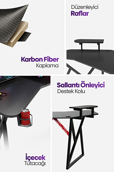Karr Gaming Vortex Kanatlı Siyah Oyuncu Masası