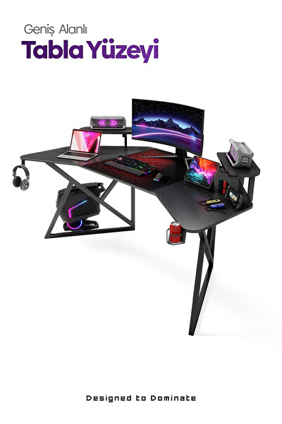Karr Gaming Vortex Kanatlı Siyah Oyuncu Masası