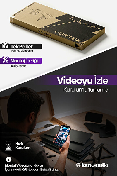 Karr Gaming Vortex Kanatlı Siyah Oyuncu Masası